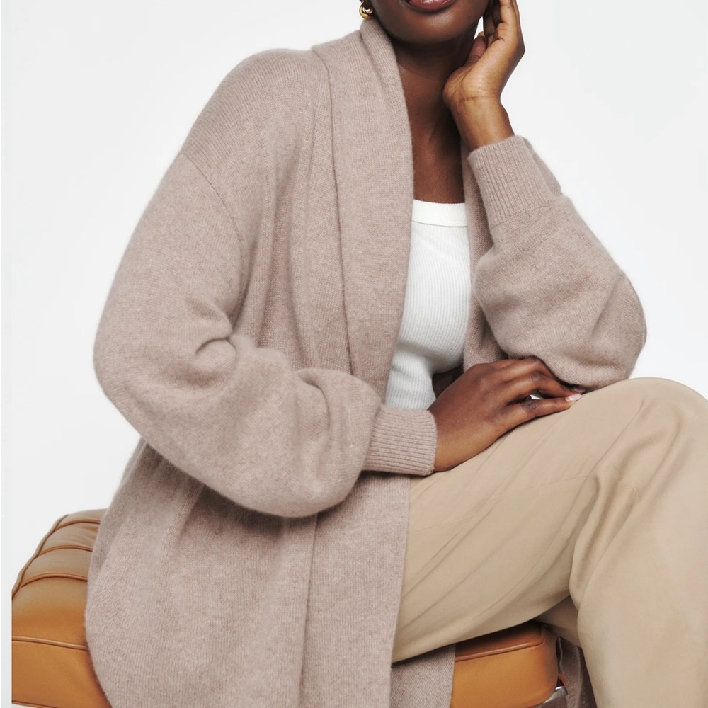 Reformation Liam Long Cardigan in oatmeal